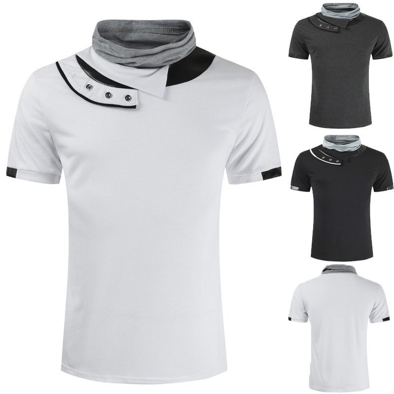 New Arrivals Short-sleeved stitching color matching collar men's bottoming shirt t-shirt